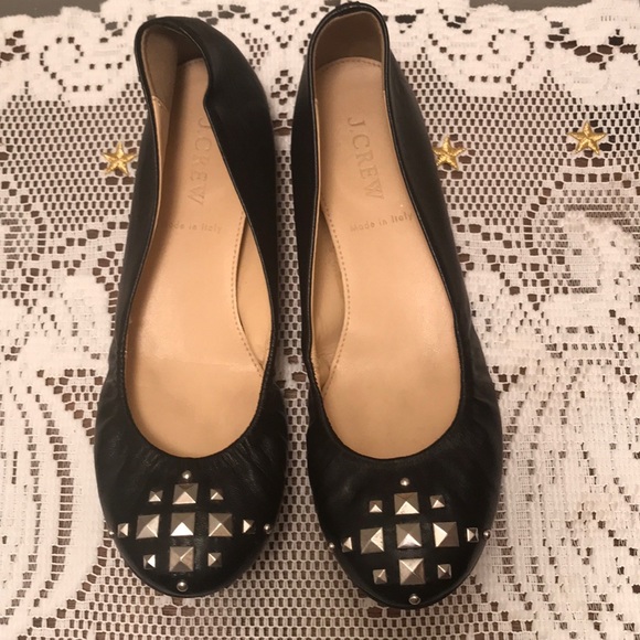 J. CREW Black And Silver Leather Flats Sz 6 - Picture 3 of 7